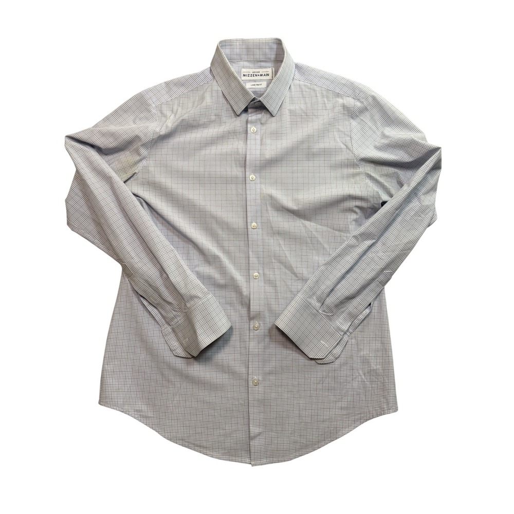 Mizzen+Main Leeward Trim Fit Dress Shirt Blue White Check L-10002 Mens Large